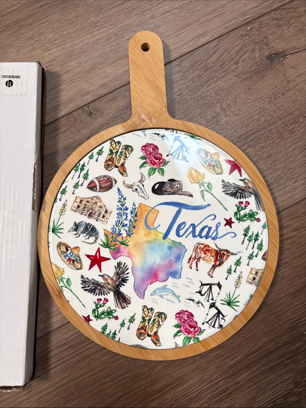 Texas Themed Serving/Cutting Board Colorful State Design Acacia Wood Ceramic